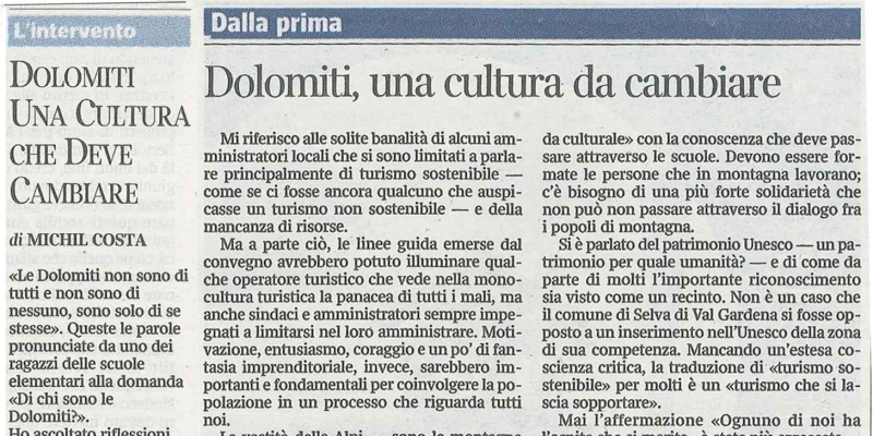 Dolomiti, una cultura da cambiare 